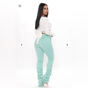 Fashion Nova Light Green Ruched Joggers